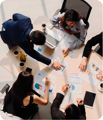 Team collaborating around a table